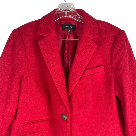 Talbots Wool Blend 2 Button Blazer Jacket Red Holiday Size 12 - Picture 2 of 8